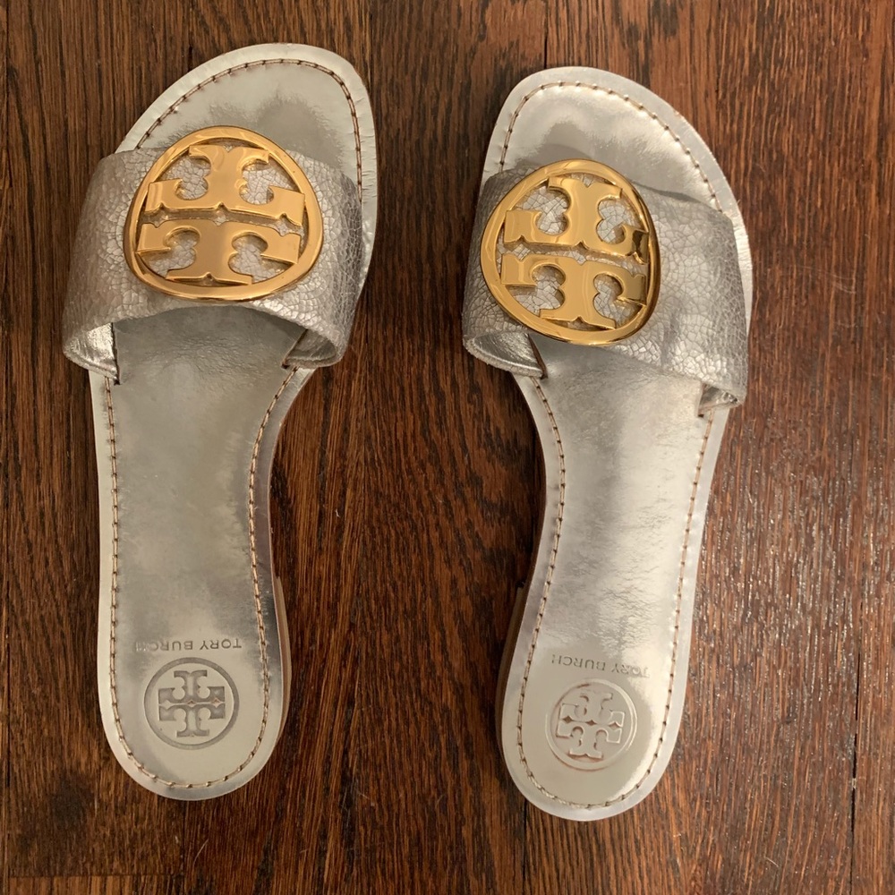 Tory Burch Silver Slides - RARE